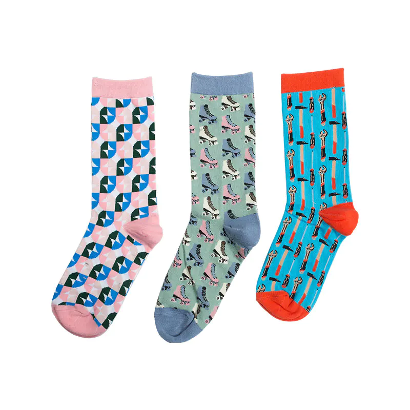 Show personality and creativity, the unique aesthetic design of Women Multi Printed Crew Socks